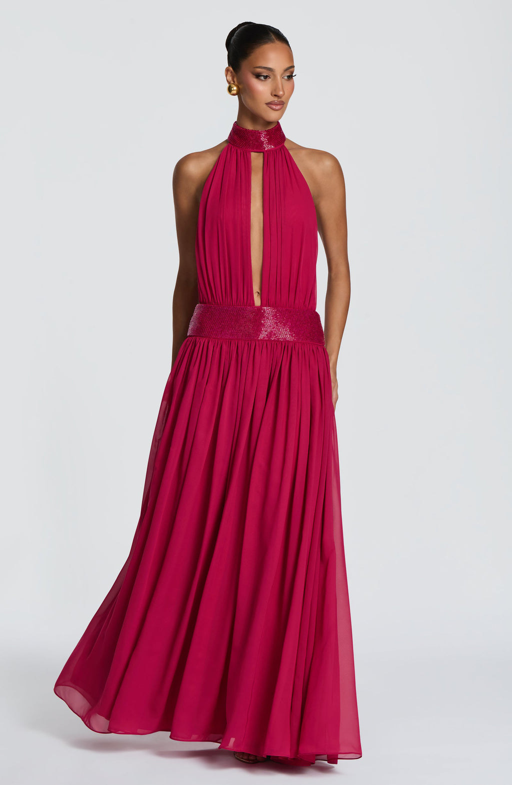Backless sleeveless long chiffon dress