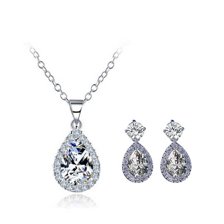 Pear-Shaped Zircon Earrings Necklace Set