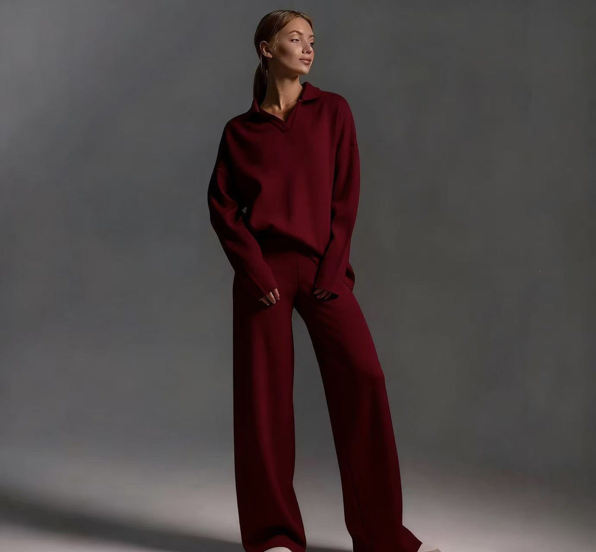 Women's casual long-sleeved solid-color sports outfit