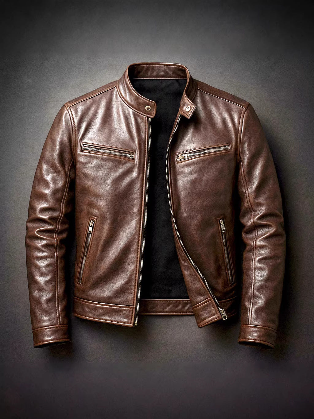 Men's stand-up collar slim-fit punk motorcycle jacket coat