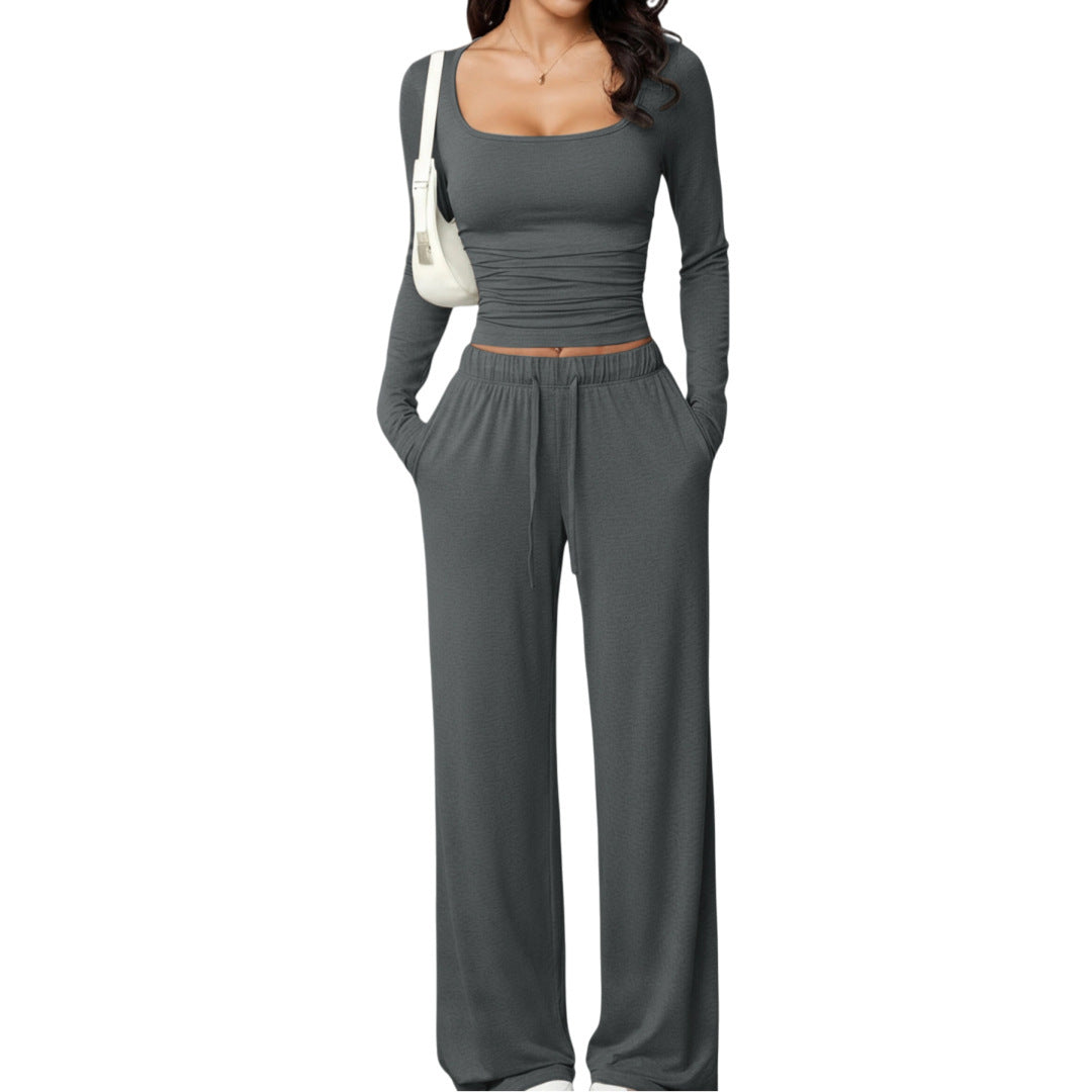 Women's Square Neck Long Sleeve Tracksuit Set