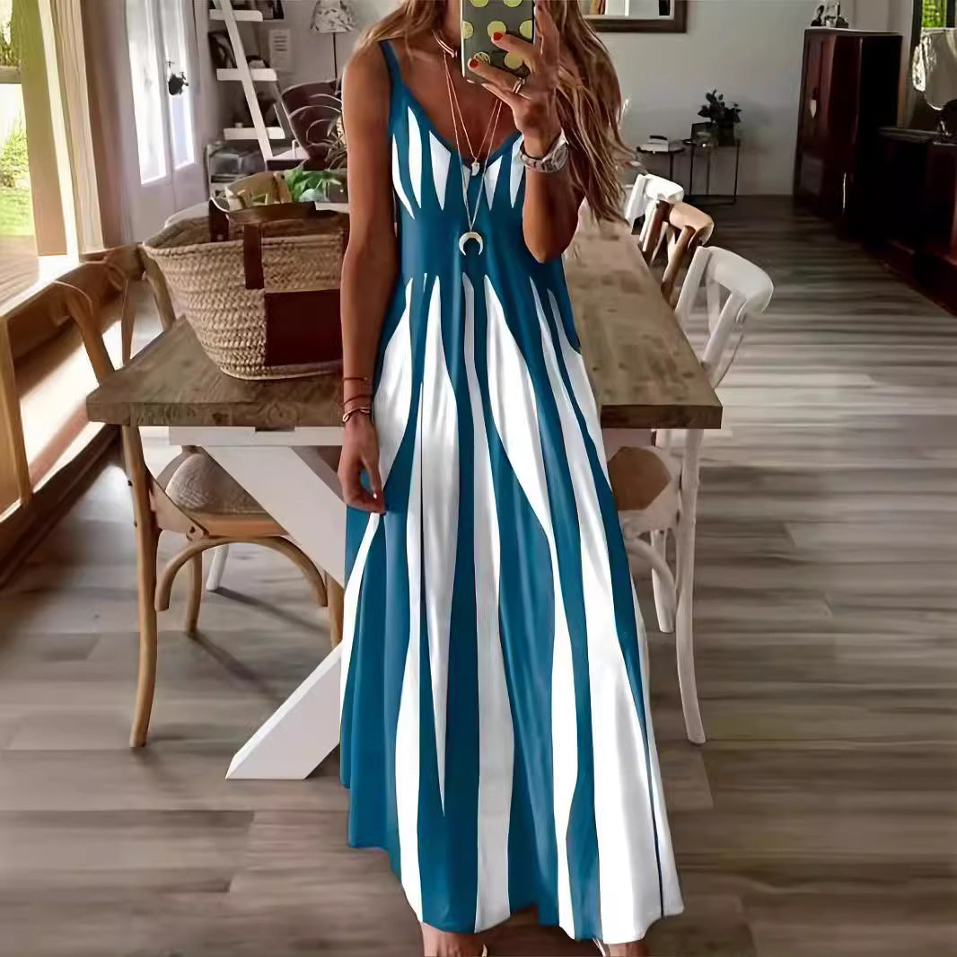 2025 Summer New European and American Style Amazon Explosions Casual Sling Printed V-Neck Sleeveless Dress dress