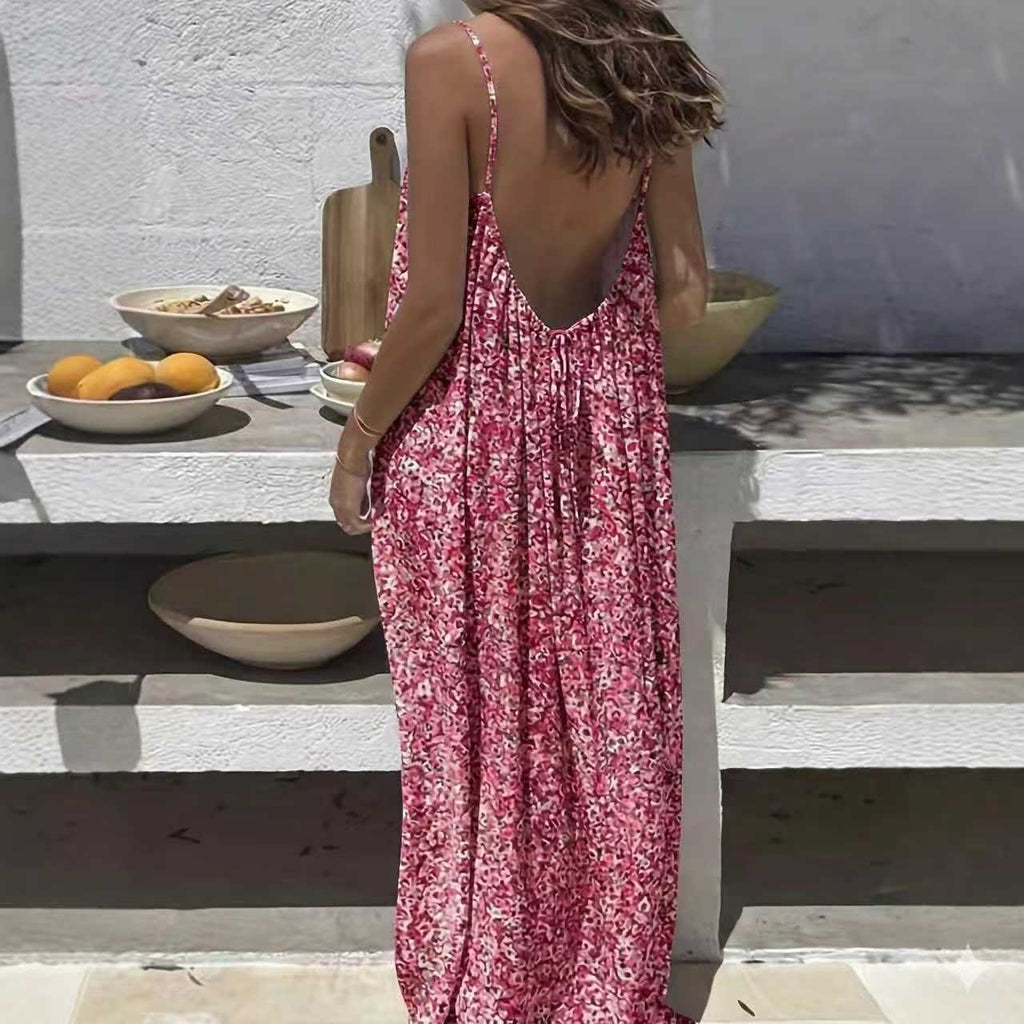 Womens Backless Loose Print Slip Dress