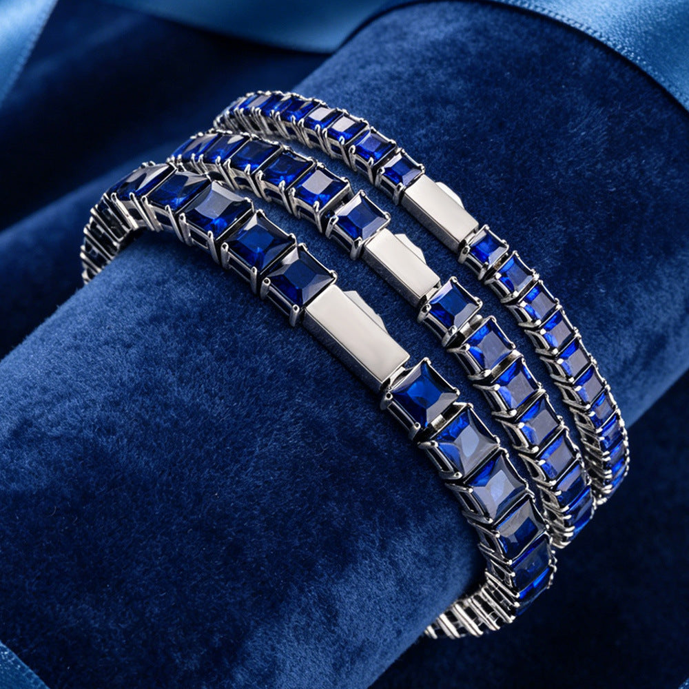 Stainless Steel Tennis Chain Bracelet Square Zircon Light Luxury Jewelry