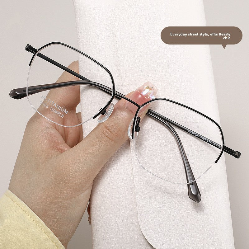 Retro Polygonal Pure Titanium Half-Rim Eyeglass Frame