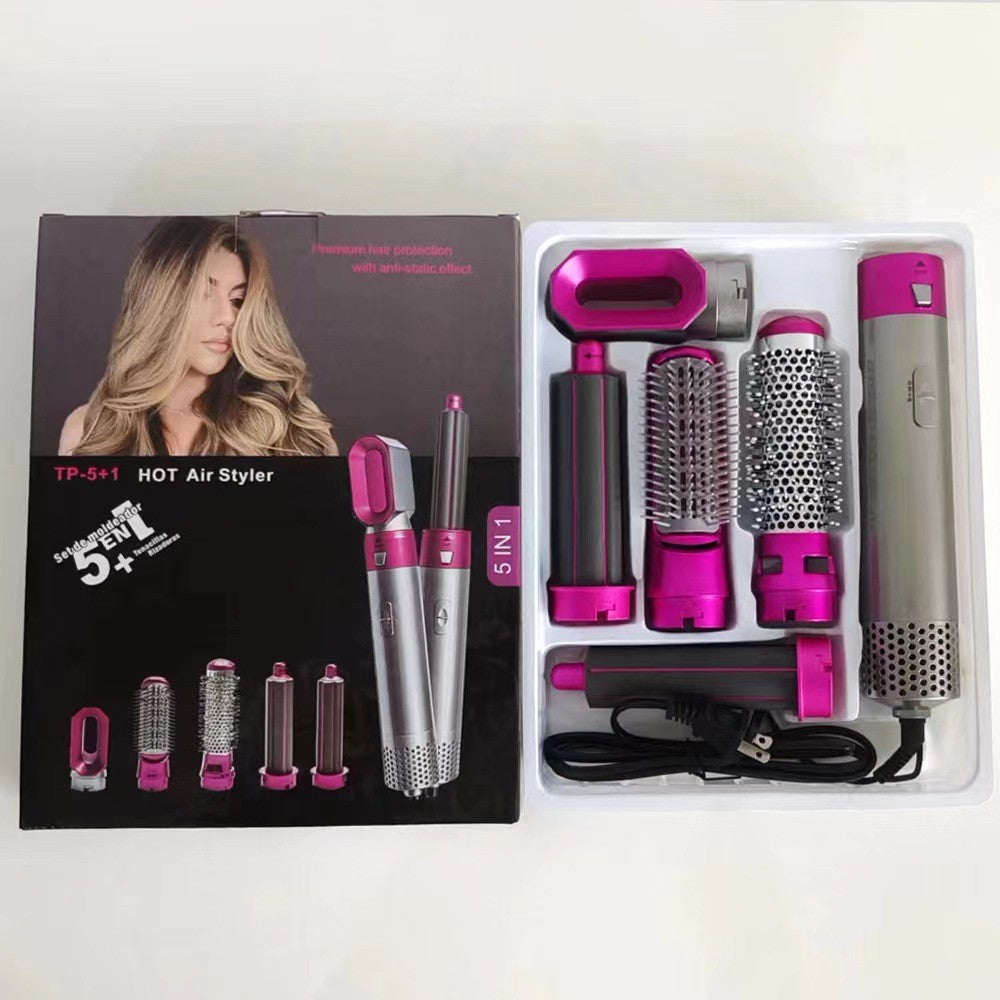 Five-in-one hot blowing comb automatic ironing coil straightening plate hair suction stick