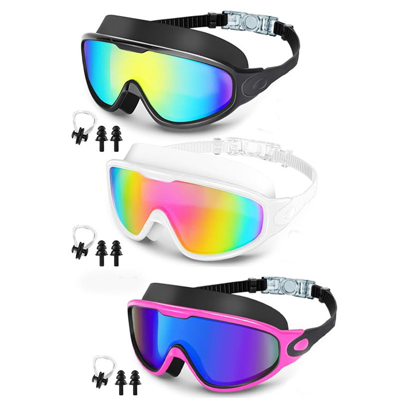Large Frame Anti-Fog Swimming Goggles with Earplugs