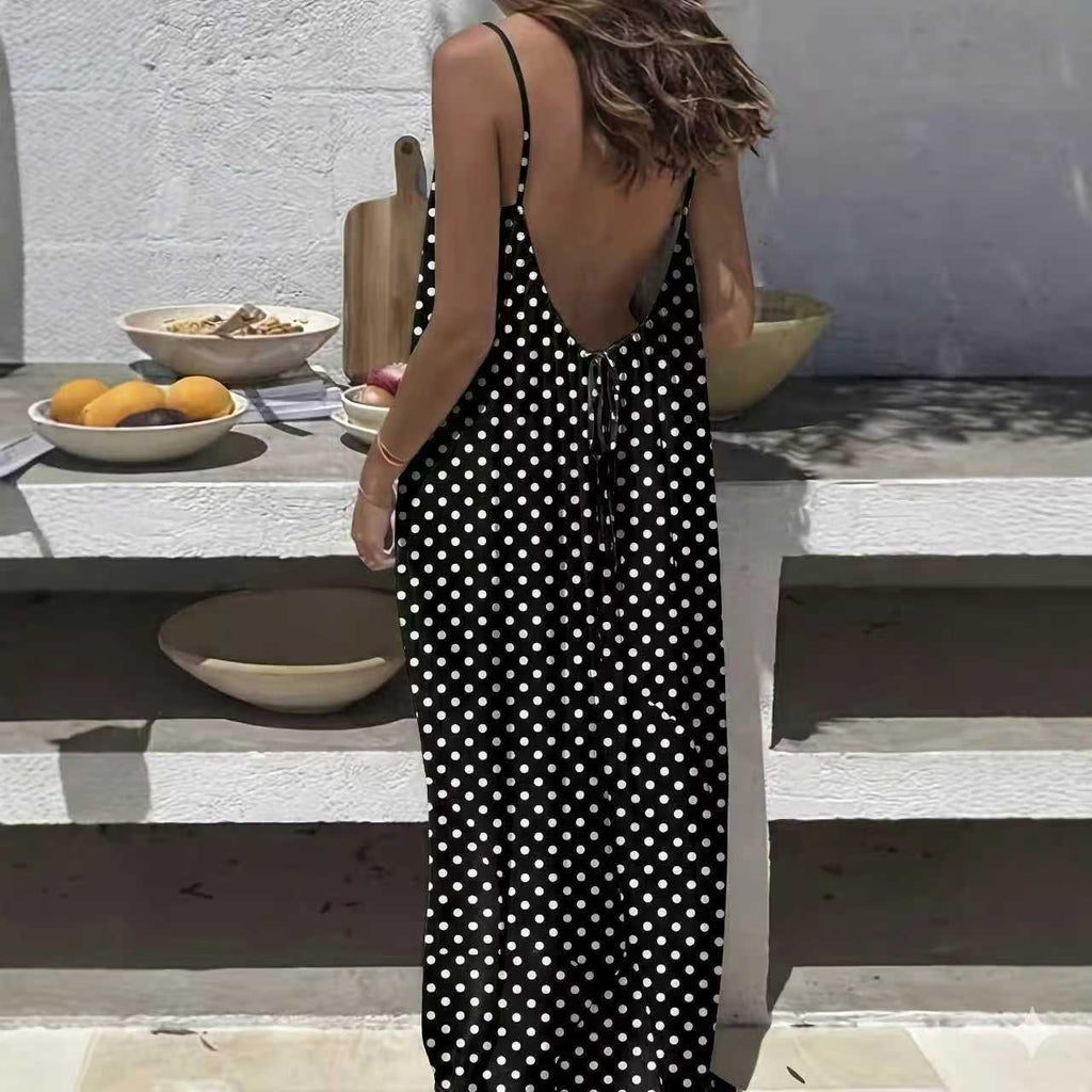 Womens Backless Loose Print Slip Dress