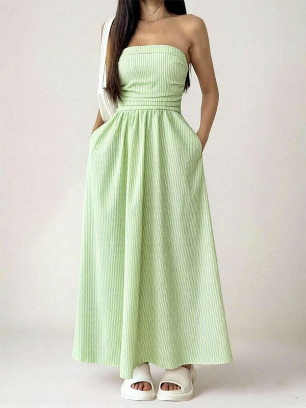 Tube Top Flap Pocket A-Line Dress