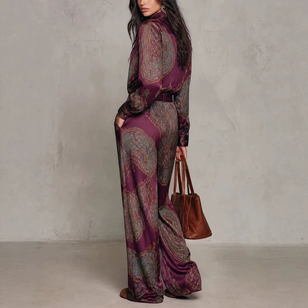 Long-Sleeve Shirt and Wide-Leg Pants Set