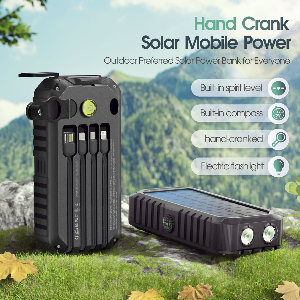 Hand Crank Solar Power Bank with 20000mAh Capacity