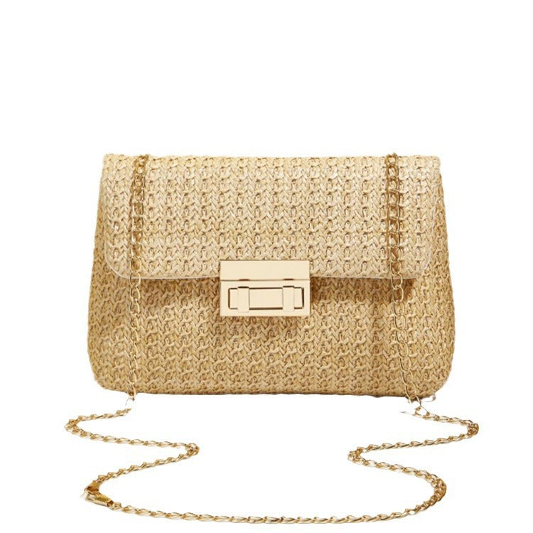 Straw Double-Ended Lock Shoulder Bag Chain Crossbody Bag