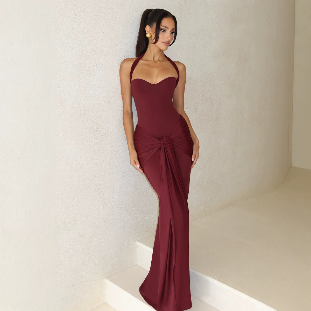 Womens Strapless Twisted Ribbon Bodycon Dress