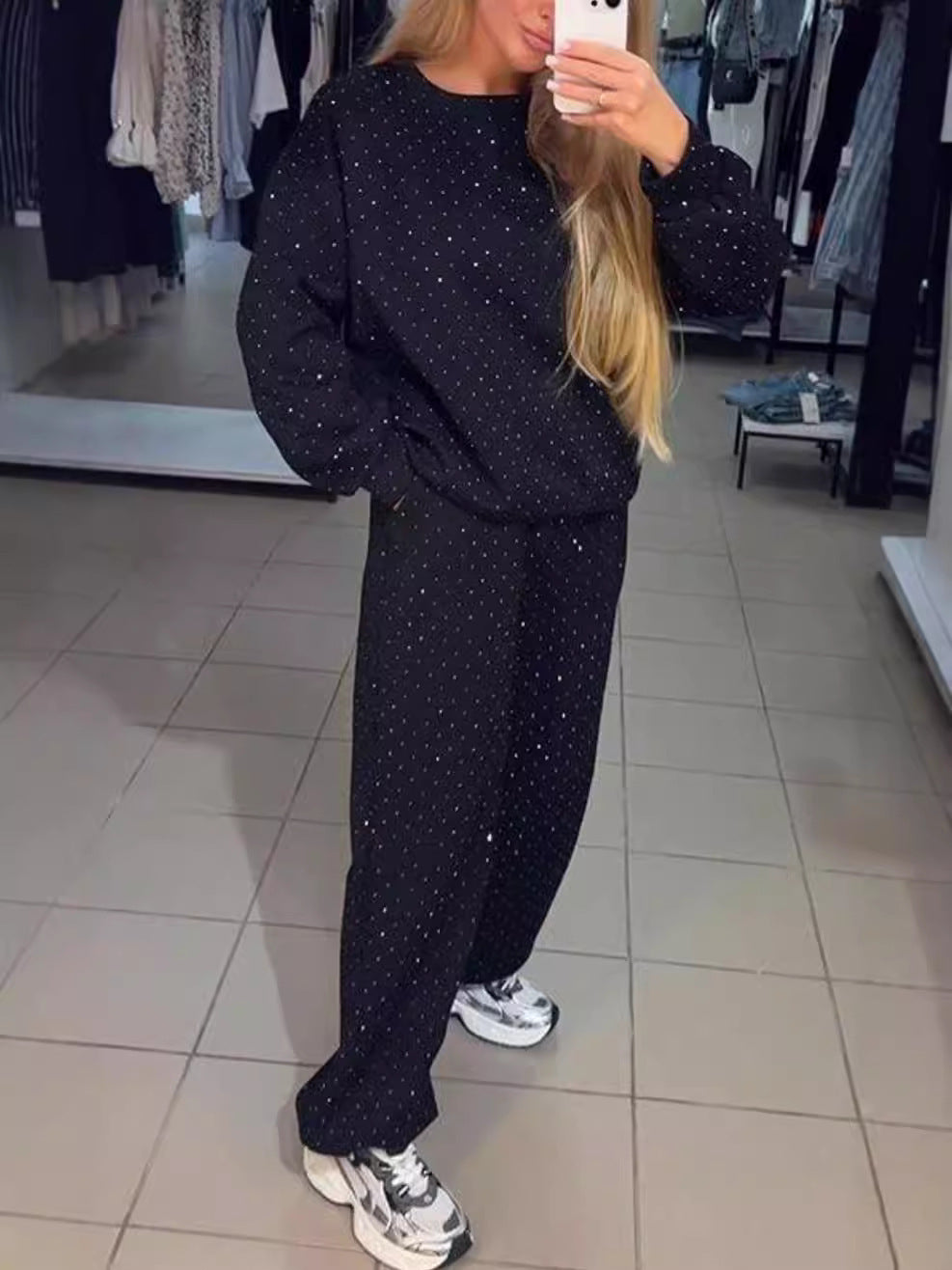 Women's Rhinestone Hoodie Jogger Set