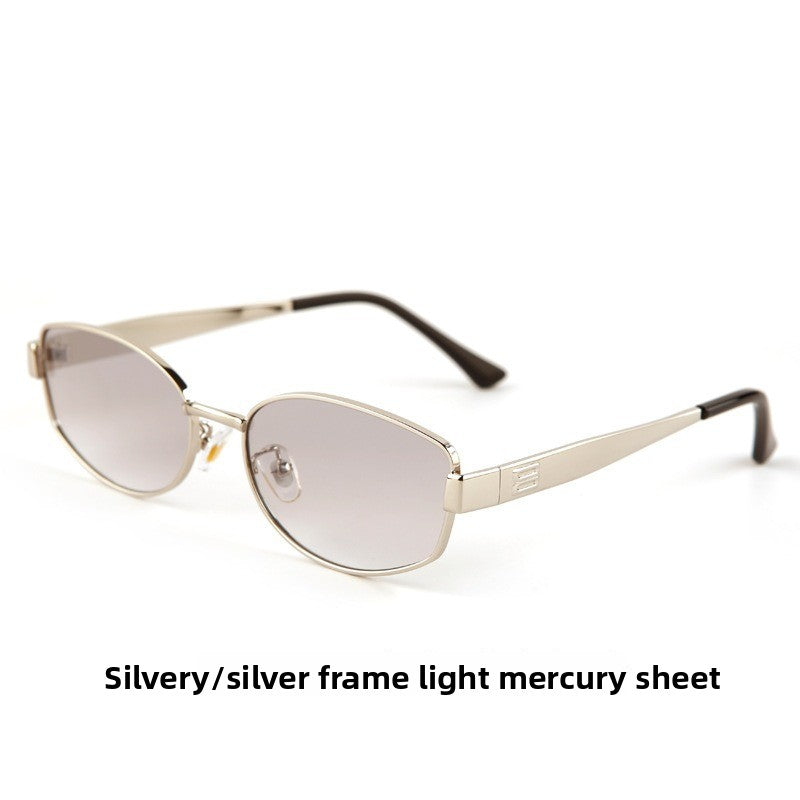 Oval Cat-Eye Metal Frame Sunglasses