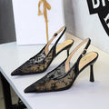 Sequin Embellished Lace Stiletto Sandals