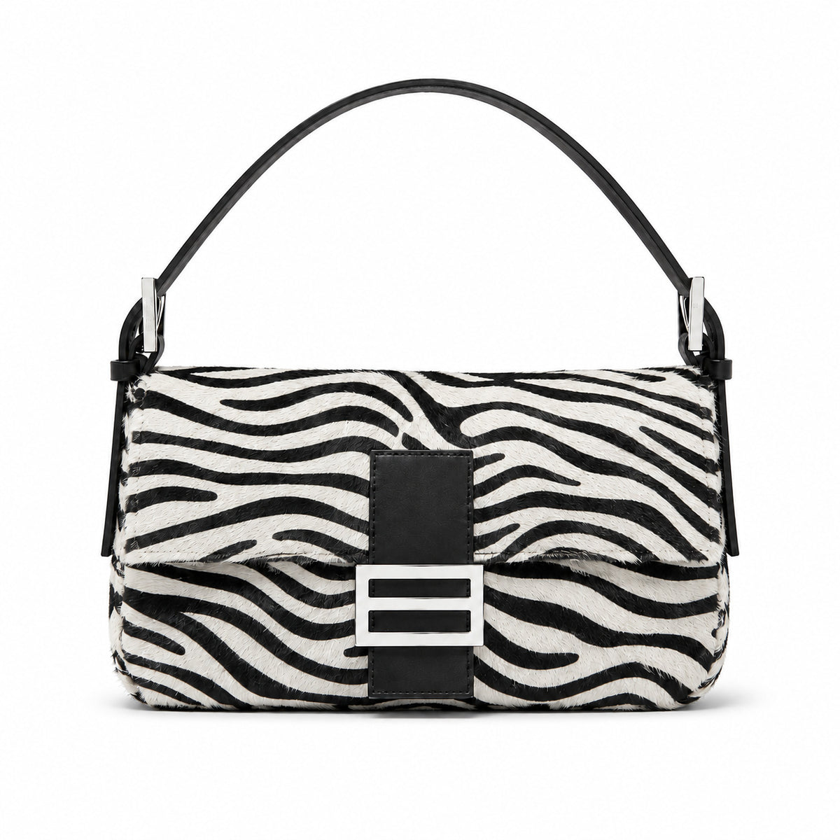 Retro zebra-patterned faux horsehair shoulder bag