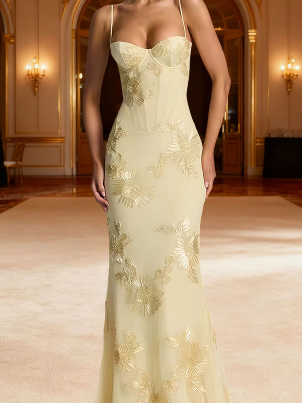 Embroidered Backless Evening Dress