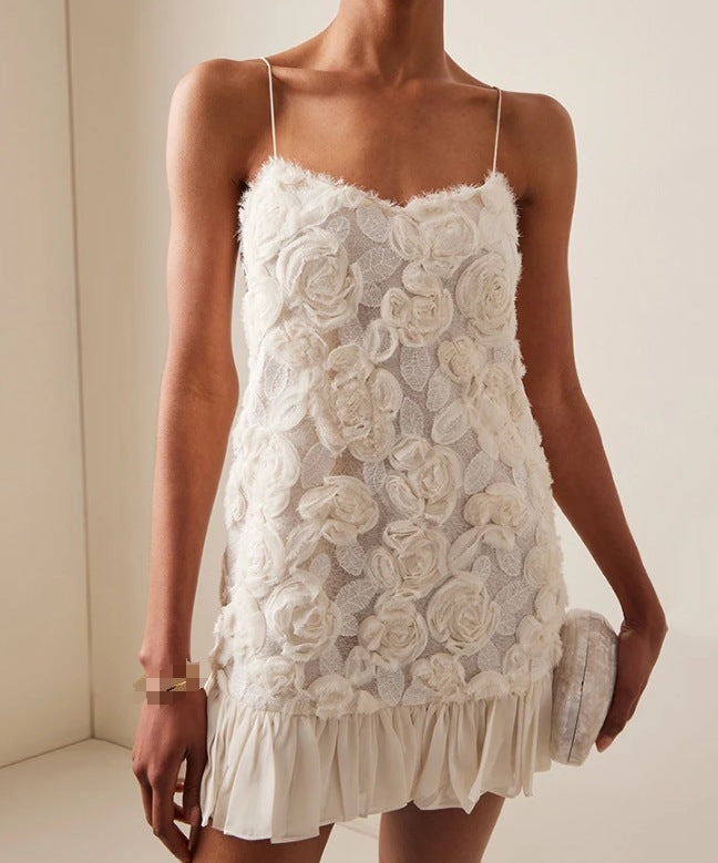 Rose Decorated Ruffled Suspender Dress