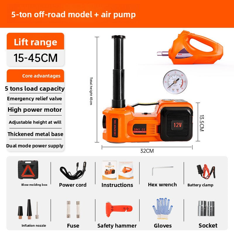 12V Electric Hydraulic Jack with Wrench and Air Pump for Cars
