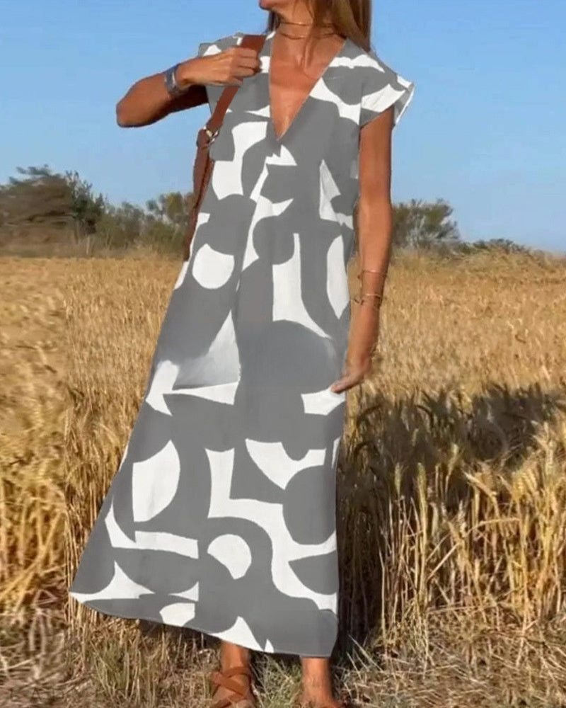 Women's Summer V-Neck Sleeveless A-Line Long Dress