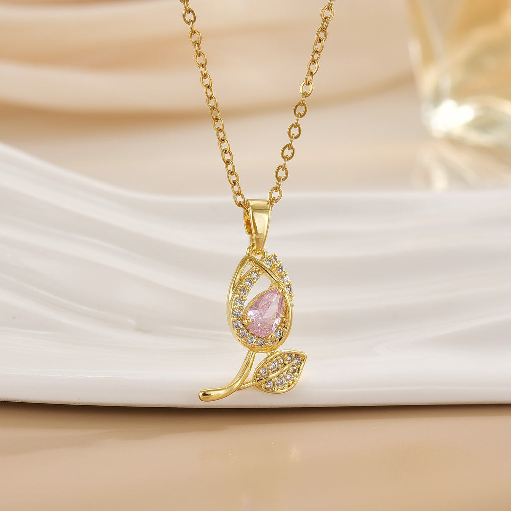Tulip Flower Design Titanium Steel Necklace