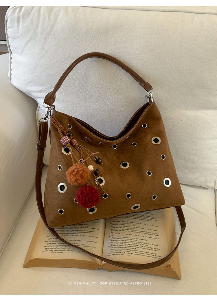 Retro Rivet Deerskin Embossed Shoulder Tote Bag