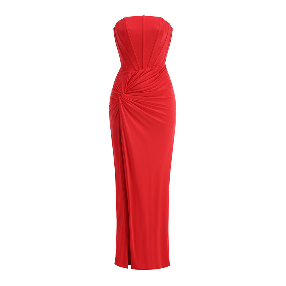Elegant Backless Twist Slit Evening Dress