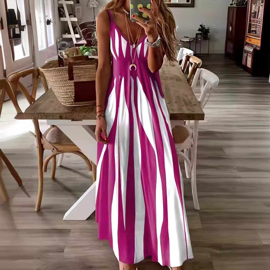 2025 Summer New European and American Style Amazon Explosions Casual Sling Printed V-Neck Sleeveless Dress dress
