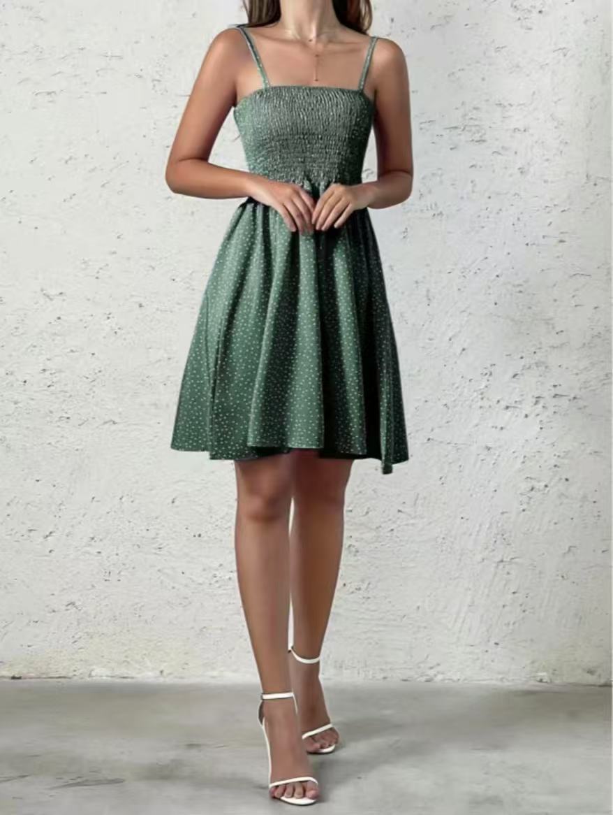 Dot-patterned slingback mini dress