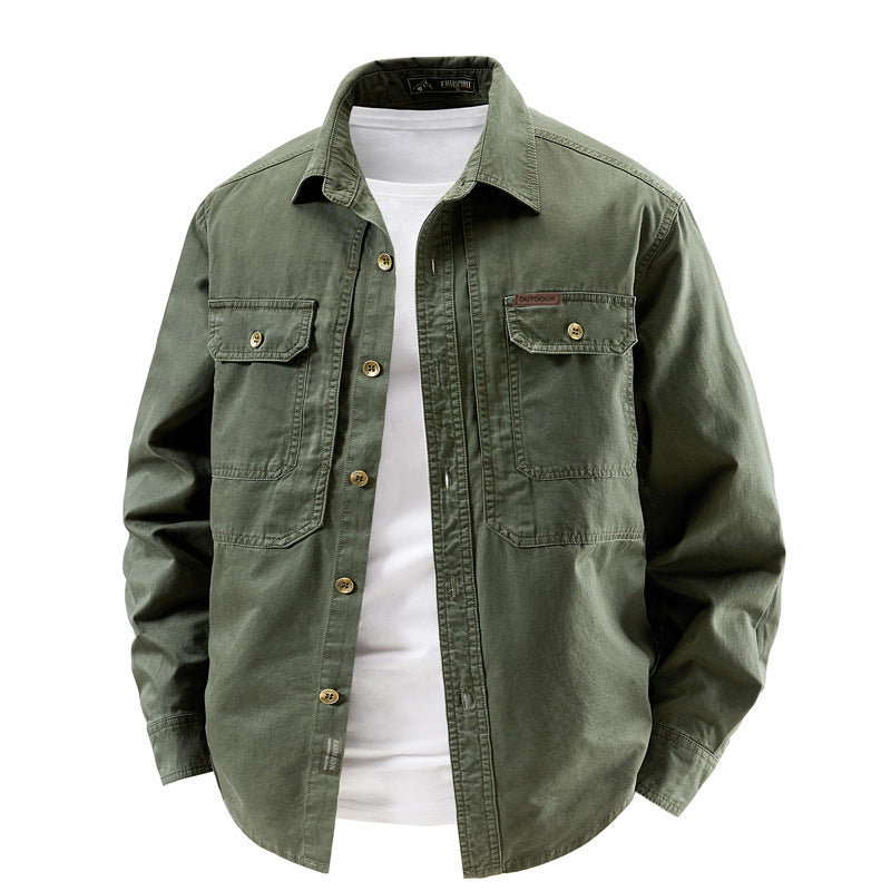Men's Long Sleeve Lapel Collar Cotton Shirt
