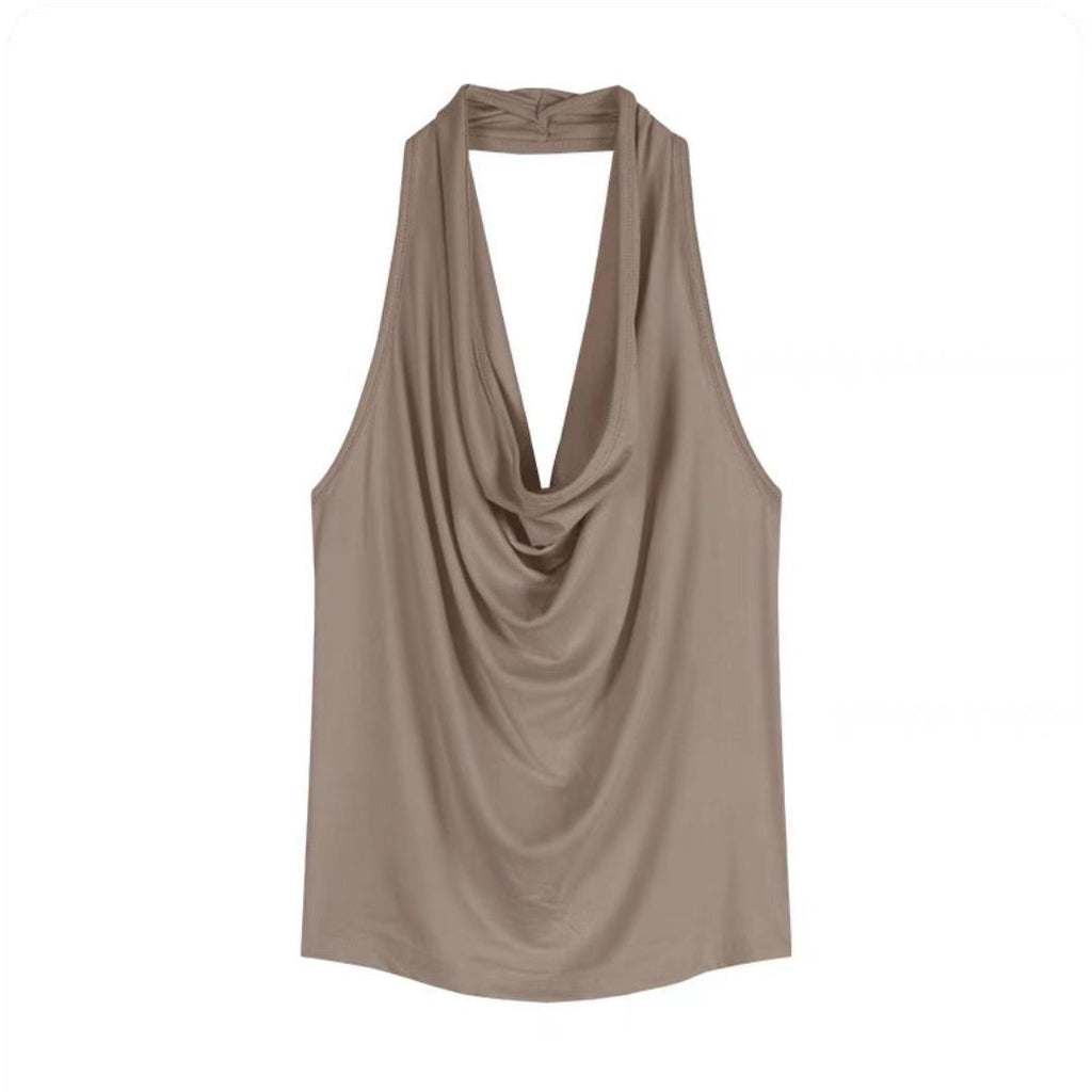 Ins Pure Desire Slim Fit Sexy Swing Neck Halter Sleeveless T-Shirt for Women