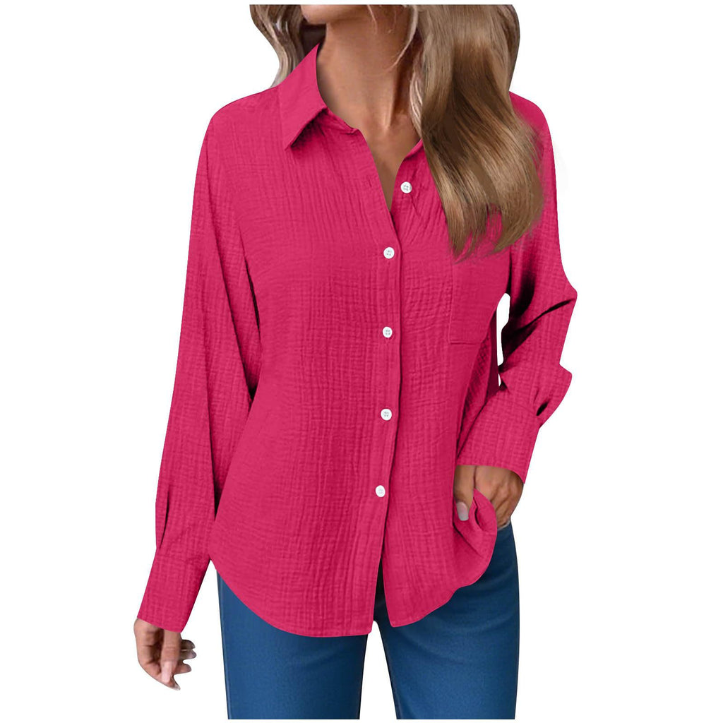 Solid Color Soft Cotton and Linen Casual Shirt Sleeve Button Long Sleeve Shirt