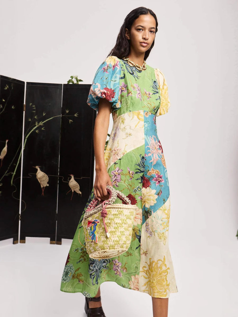 Round-neck linen dress