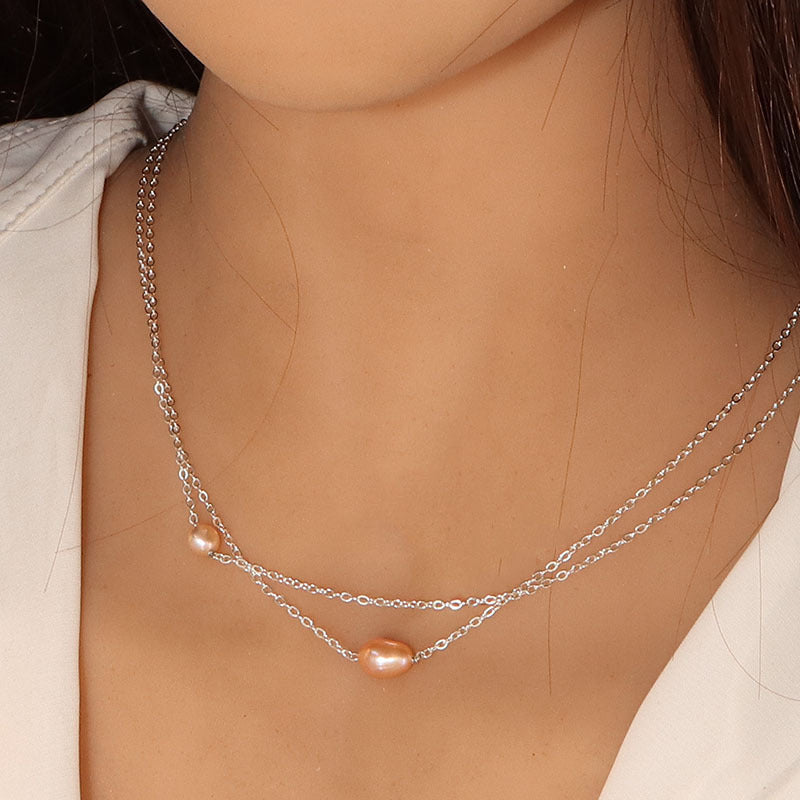 Freshwater Pearl Necklace with 925 Silver Chain