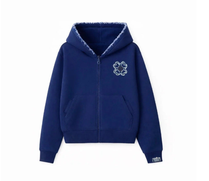 Casual Printed Zip Up Hoodie Unisex Sweatshirt