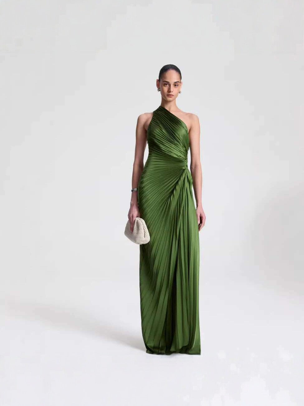 Women's Satin Halter Neck High-Waisted Pleated Long Dress