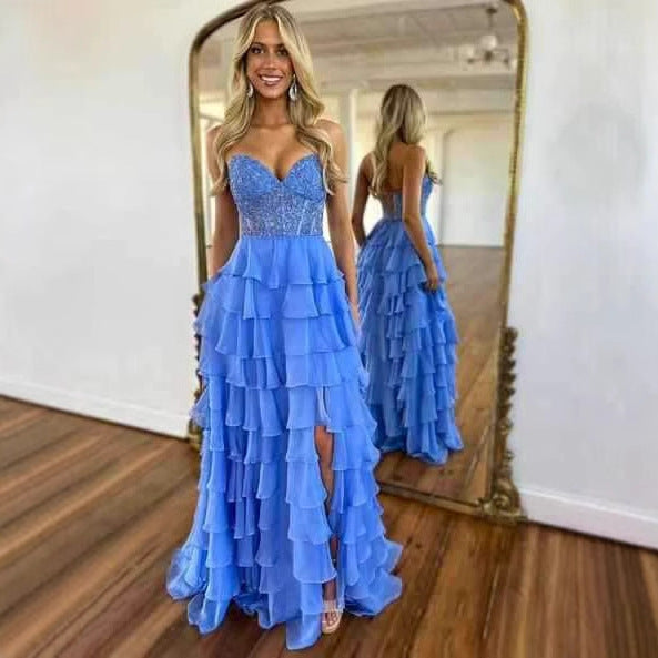 Strapless Slim Fit Evening Dress with Slit