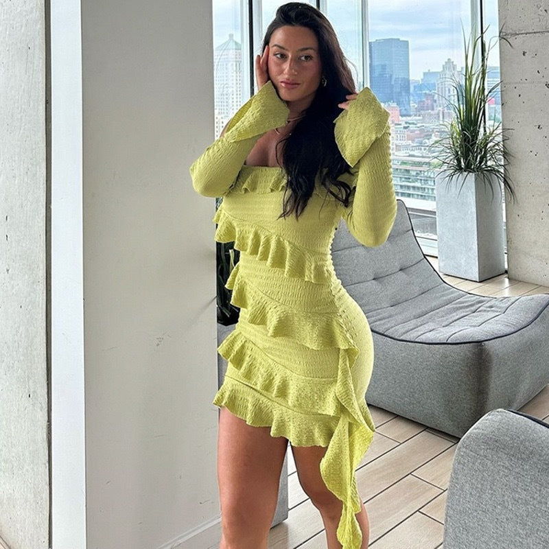Ruffled Bell Sleeve Tube Top Dress