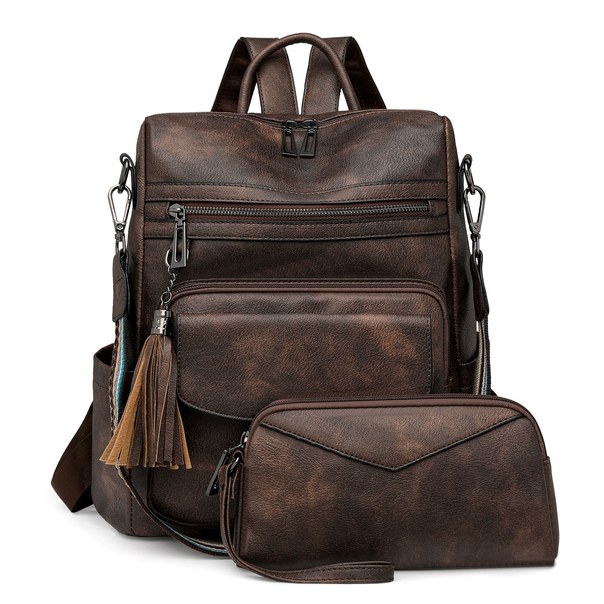 Women PU Vintage Backpack Tassel Dual-Color