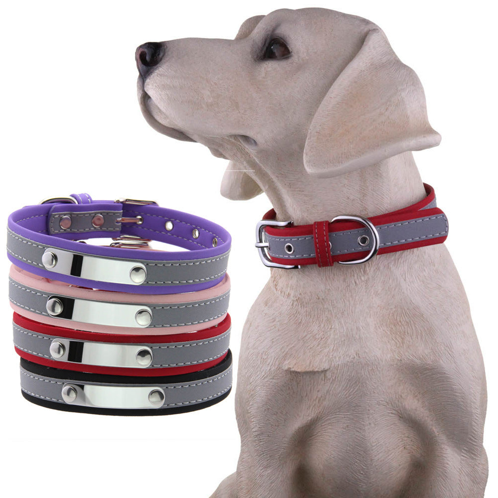 Stainless Steel Engraved Reflective Pet Collar with Leash