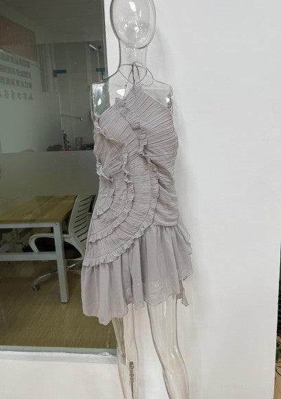 Multi-Layered Ruffle Halter Neck Dress