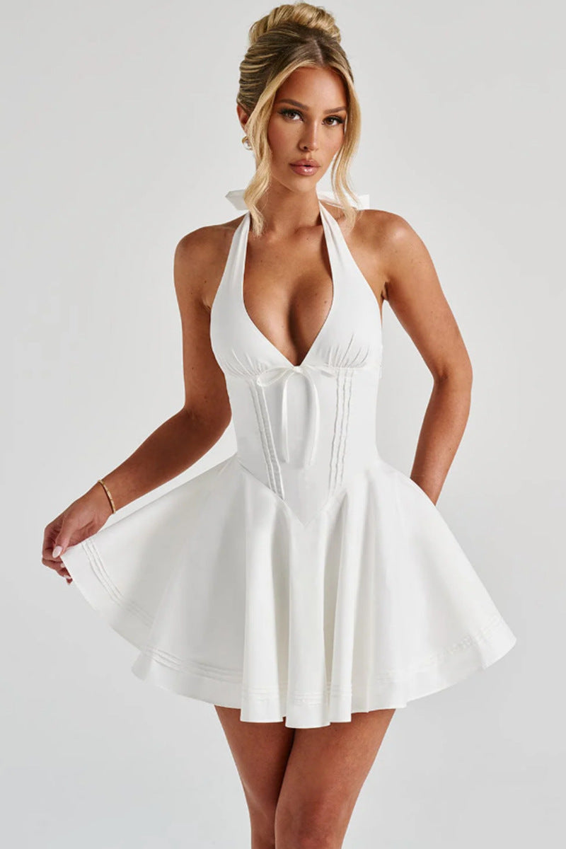 Womens Sleeveless Bow Waist Dress