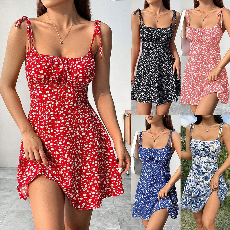 Suspender Mini Dress with Floral Print