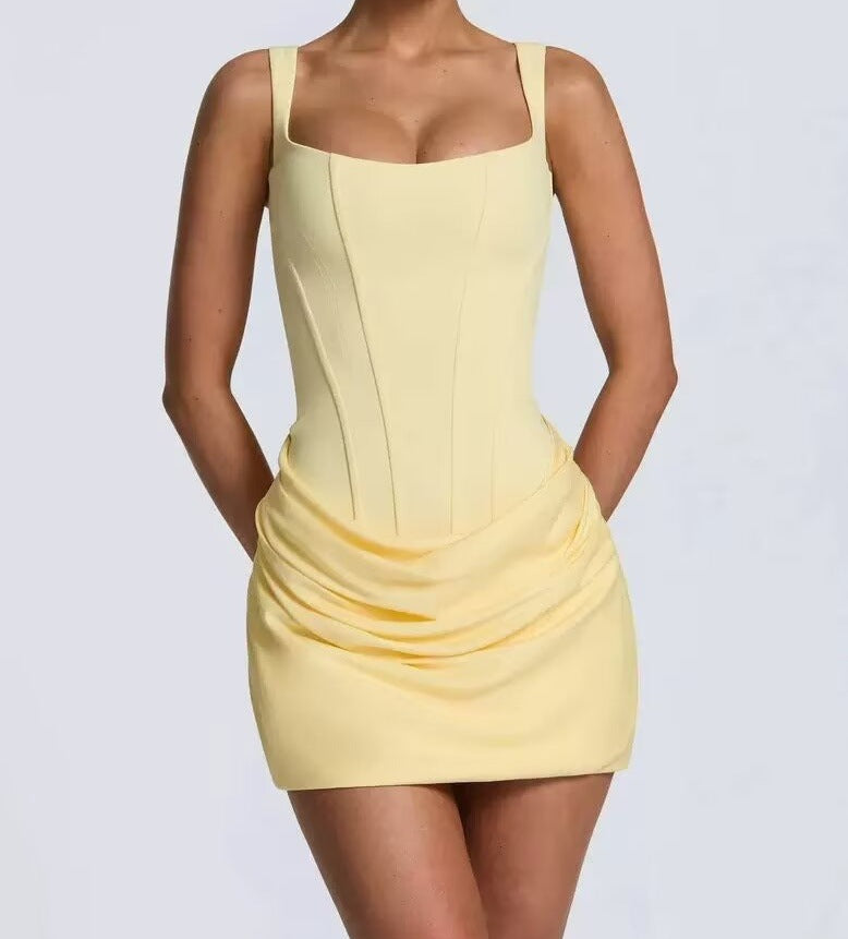 French-Style Sleeveless Bodycon Tie-Waist Dress
