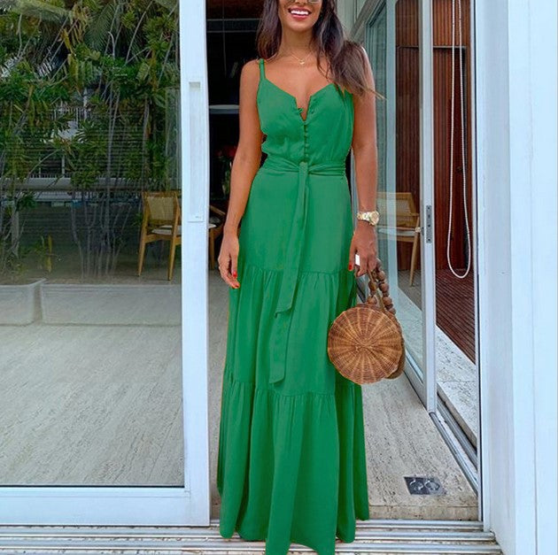 Women's V-Neck Patchwork Suspender Dress