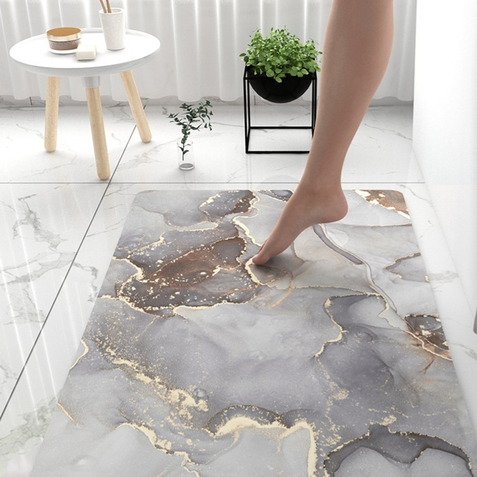 Marble Pattern Bathroom Floor Mat Soft Diatomaceous Earth Non-Slip Quick Drying Mat