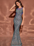 sequined figure-hugging evening gown