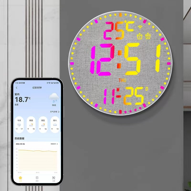 RGB WiFi Wall Clock Digital Perpetual Calendar LED Alarm Clock App Control