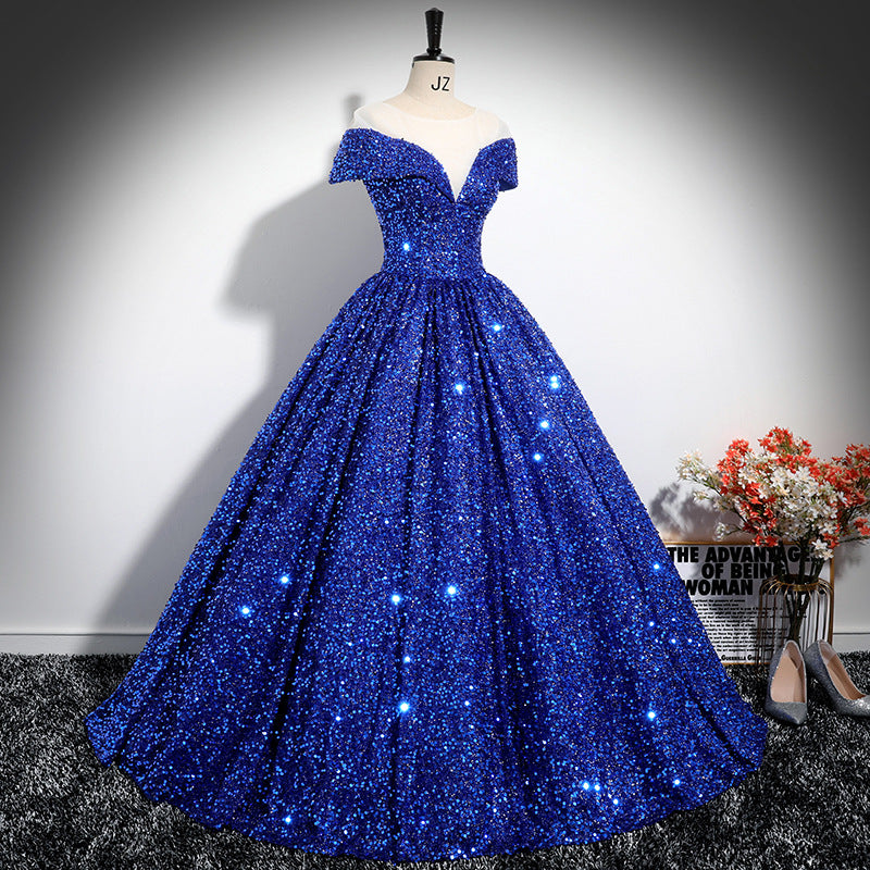One-shoulder evening dress with sequins